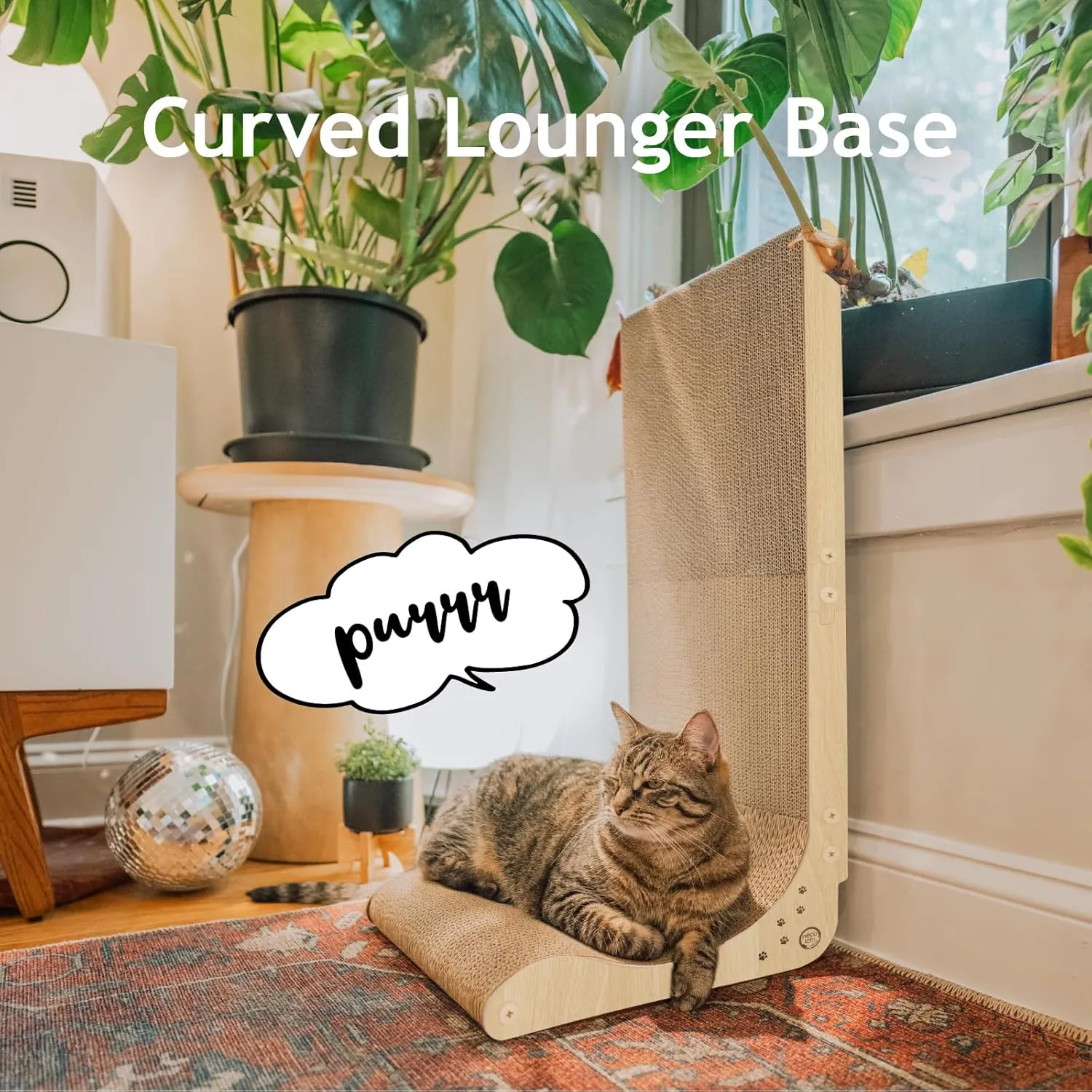 Necoichi Cardboard Cat Scratcher Wall for Indoor Cats - Cat Scratching Board, Cat Scratch Pad Lounger with Reversible Usability and Extra Comfort for Lounge, Curved (Oak, Regular)
