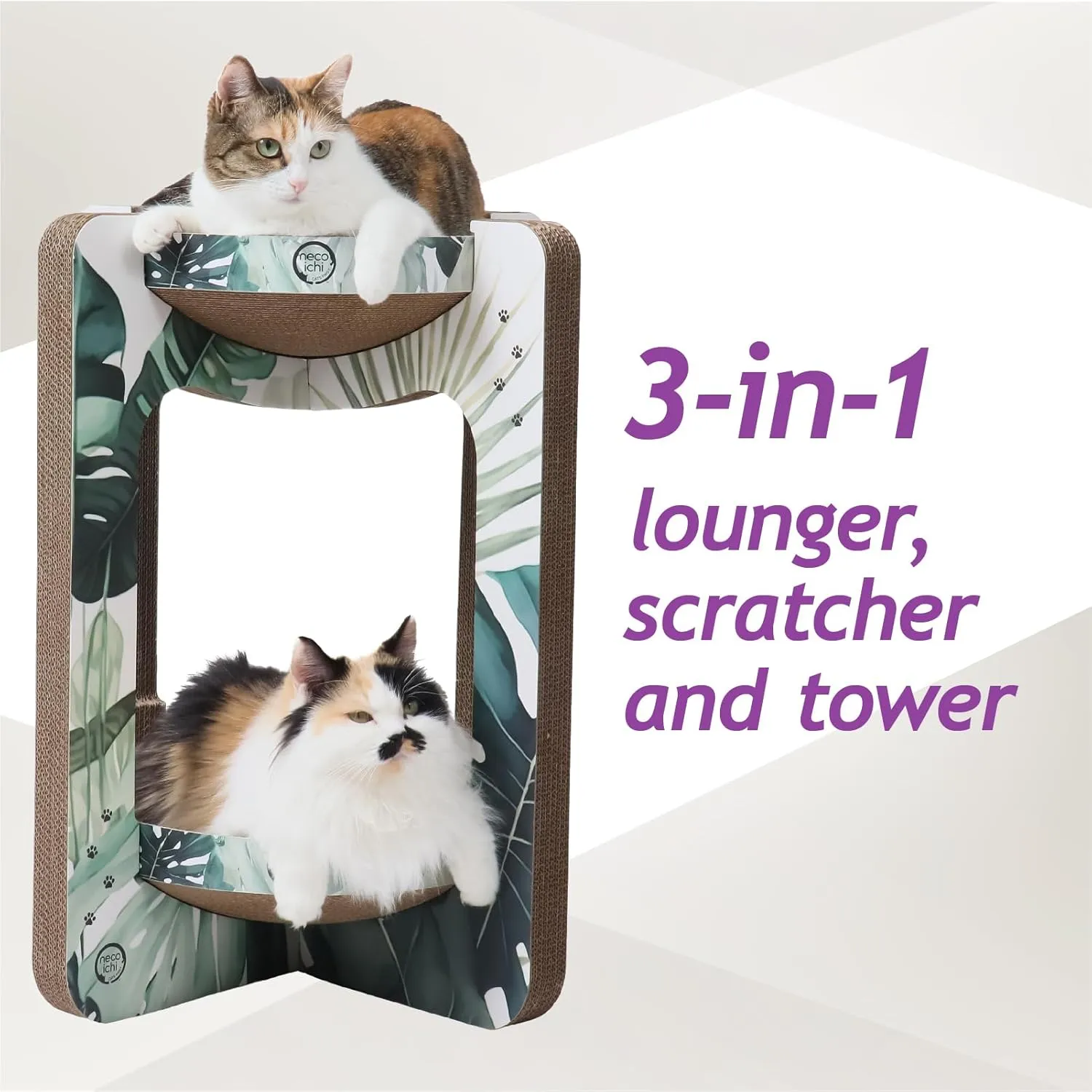 Necoichi Cat Scratcher Tower for Indoor Cats - Cat Scratching Post Lounger with Reversible Usability and Extra Comfort for Lounge, Cardboard Bed Couch / (Regular, Oak)