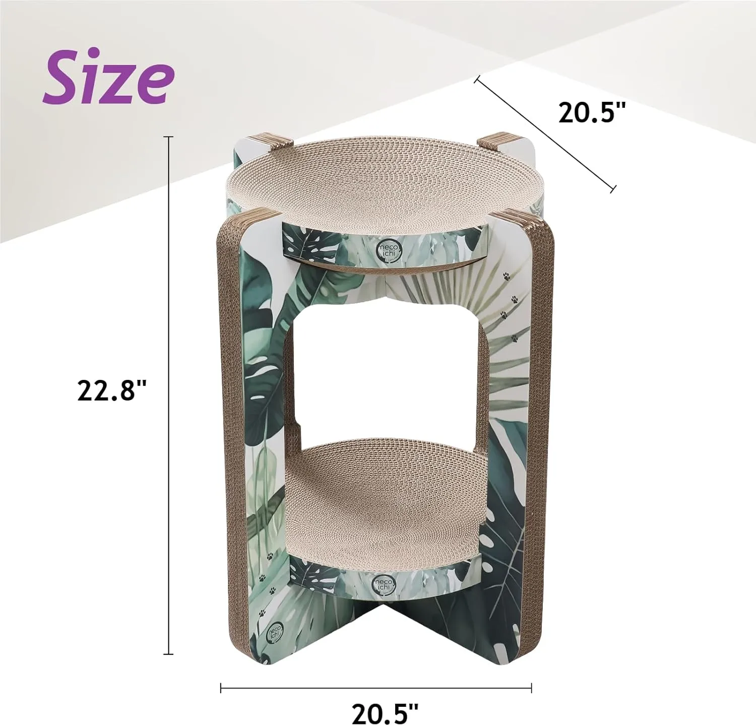 Necoichi Cat Scratcher Tower for Indoor Cats - Cat Scratching Post Lounger with Reversible Usability and Extra Comfort for Lounge, Cardboard Bed Couch / (Regular, Oak)