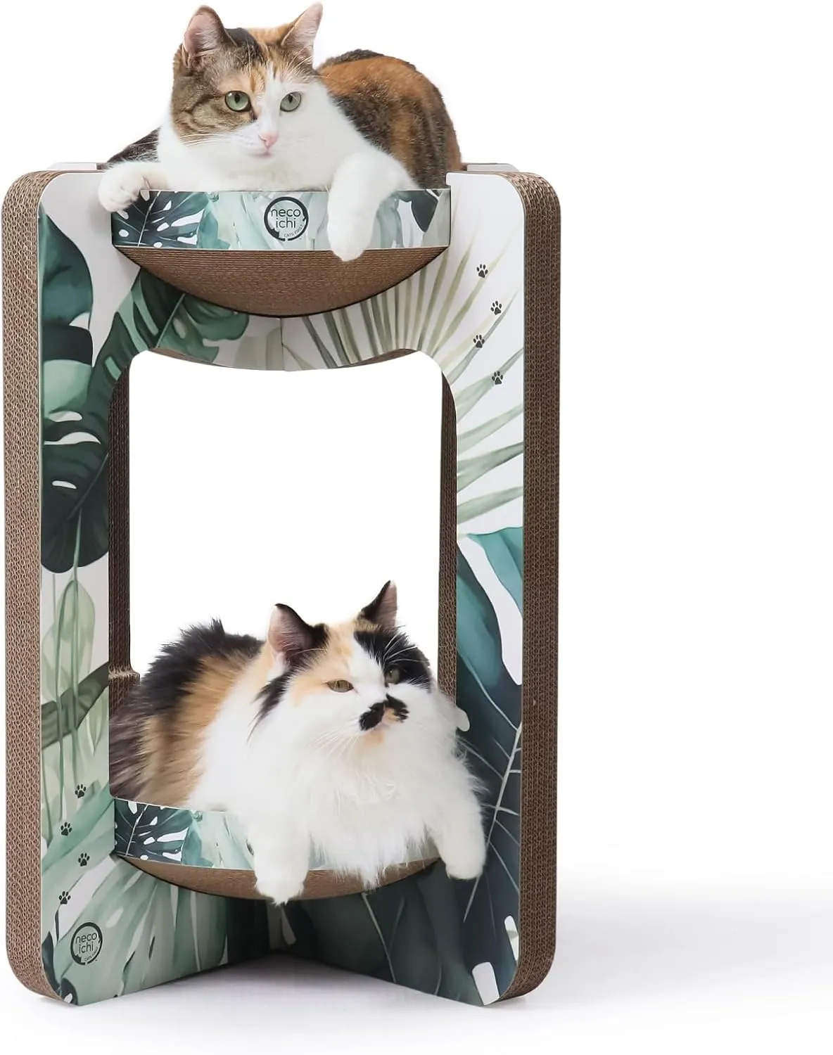 Necoichi Cat Scratcher Tower for Indoor Cats - Cat Scratching Post Lounger with Reversible Usability and Extra Comfort for Lounge, Cardboard Bed Couch / (Regular, Oak)
