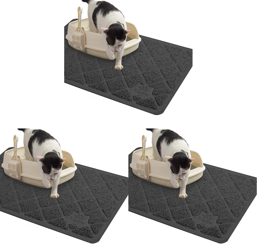 Niubya Premium Cat Litter Mat, Litter Box Mat with Non-slip and Waterproof Backing, Litter Trapping Mat Soft on Kitty Paws and Easy to Clean, Cat Mat Traps Litter from Box (Pack of 3)