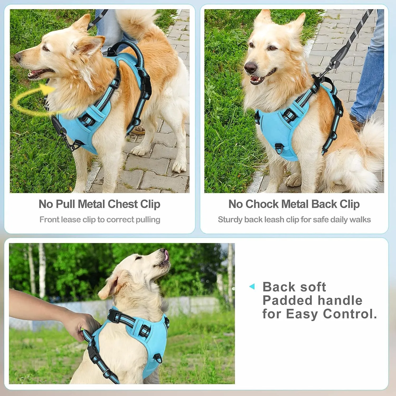 No Pull Dog Harness, Reflective Comfortable Vest Harness with Easy Control Handle Adjustable Soft Padded Pet Vest for Small to X-Large Dogs (Red, Medium (Approx Weight:16.53-36.37 LB))