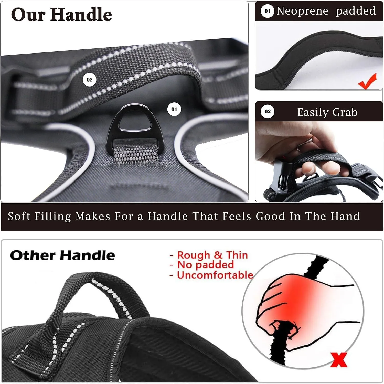 No Pull Dog Harness, Reflective Comfortable Vest Harness with Easy Control Handle Adjustable Soft Padded Pet Vest for Small to X-Large Dogs (Red, Medium (Approx Weight:16.53-36.37 LB))