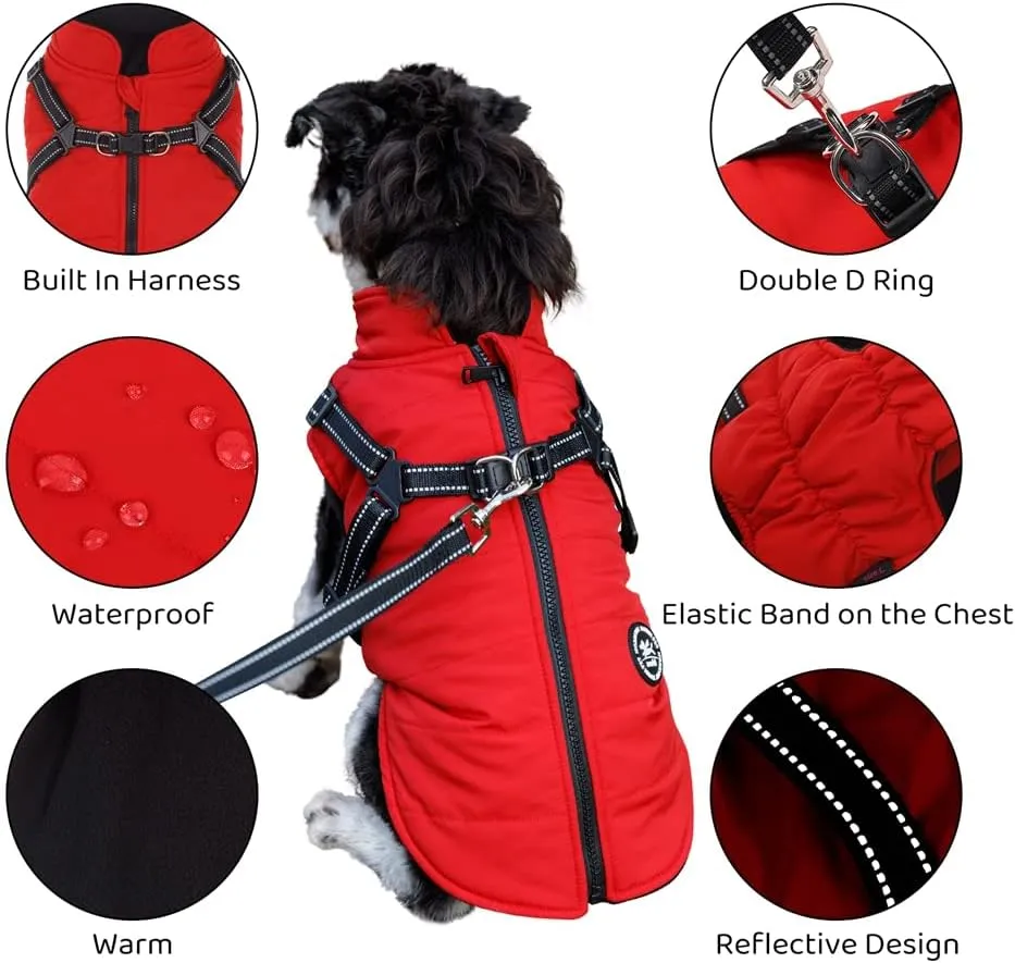 Norbi Pet Warm Jacket Small Dog Vest Harness Wih Leash Puppy Winter 2 in 1 Outfit Cold Weather Coat
