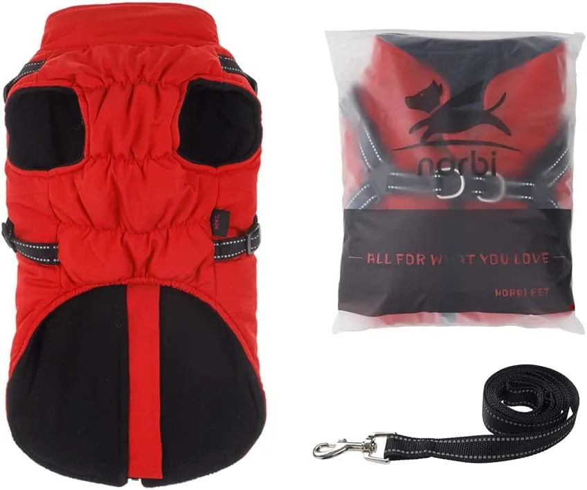 Norbi Pet Warm Jacket Small Dog Vest Harness Wih Leash Puppy Winter 2 in 1 Outfit Cold Weather Coat