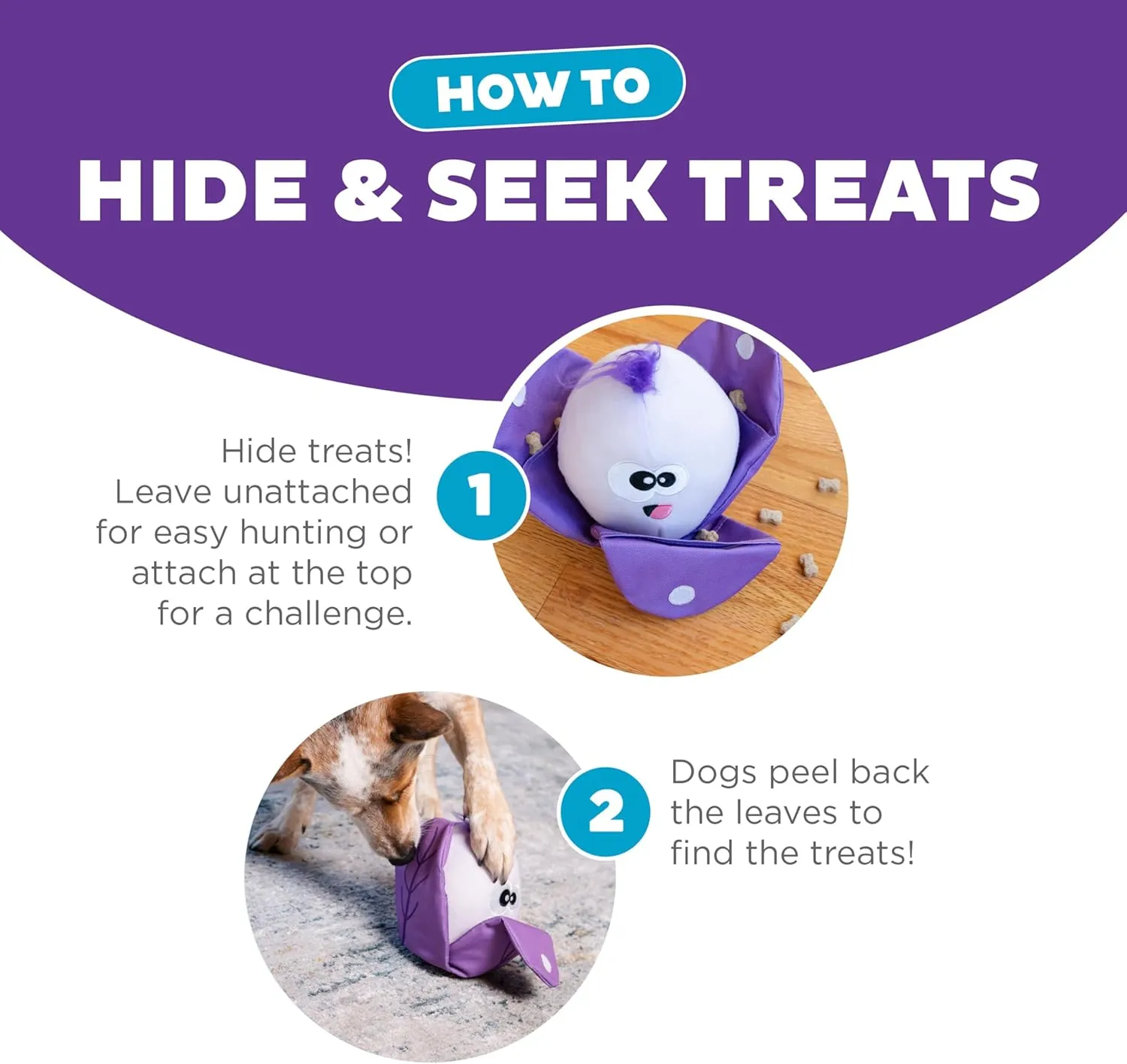 Outward Hound by Nina Ottosson Hide N' Find Interactive Plush Dog Puzzle, Durable Dog Toy, Plush Enrichment Toys, Cauliflower, Purple