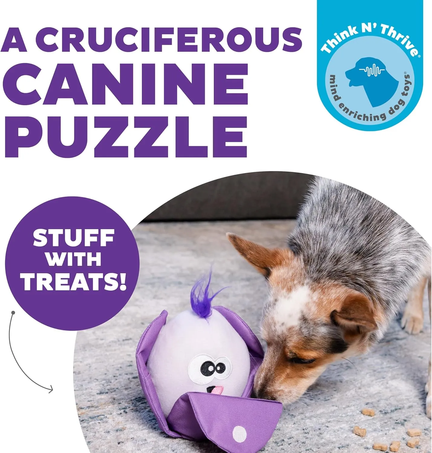 Outward Hound by Nina Ottosson Hide N' Find Interactive Plush Dog Puzzle, Durable Dog Toy, Plush Enrichment Toys, Cauliflower, Purple