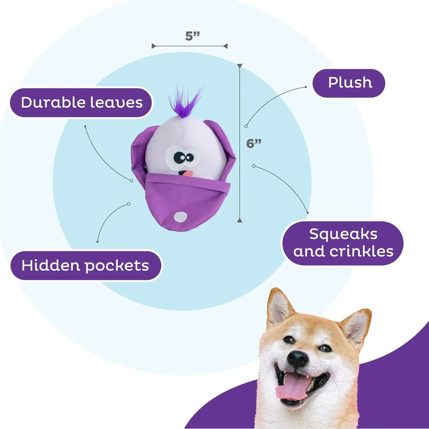 Outward Hound by Nina Ottosson Hide N' Find Interactive Plush Dog Puzzle, Durable Dog Toy, Plush Enrichment Toys, Cauliflower, Purple