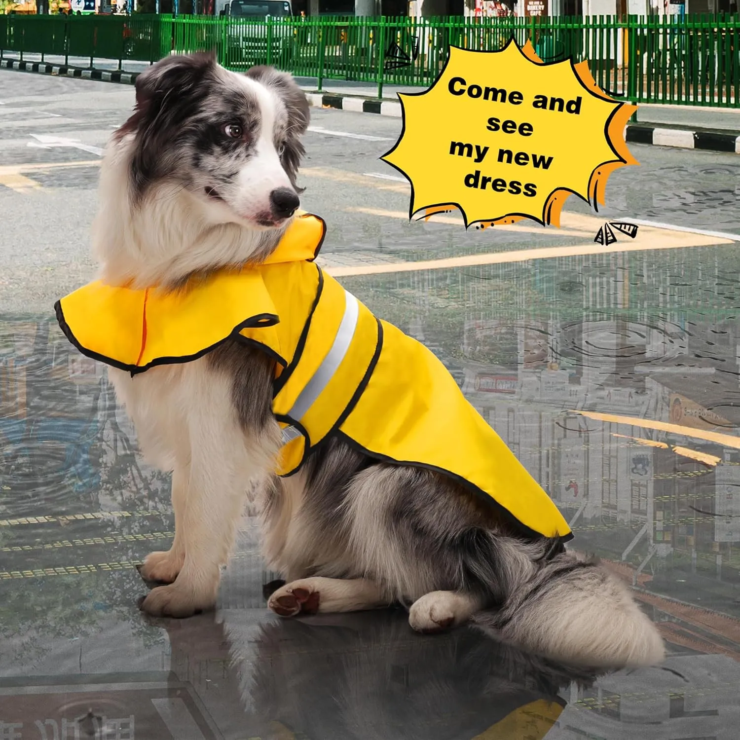 Paiaite Dog Raincoat: Hooded Slicker Poncho, Durable Waterproof Jacket with Reflective Stripes for Safety, Convenient Leash Hole, and Adjustable Fit, Perfect for Small, Medium, and Large Dogs Yellow L