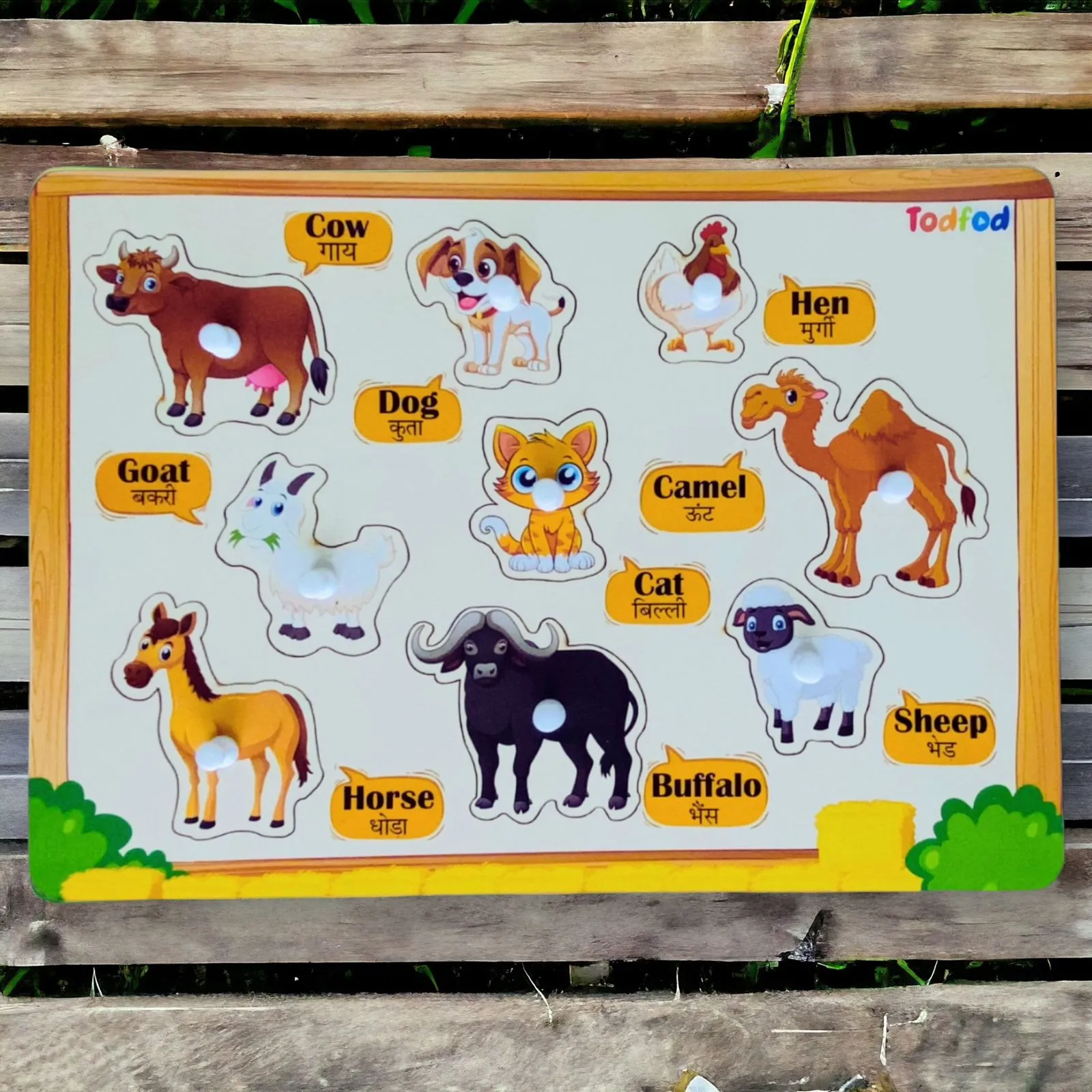 Pet Animals & Fish Characters Knob & Pegged Puzzle for Kids