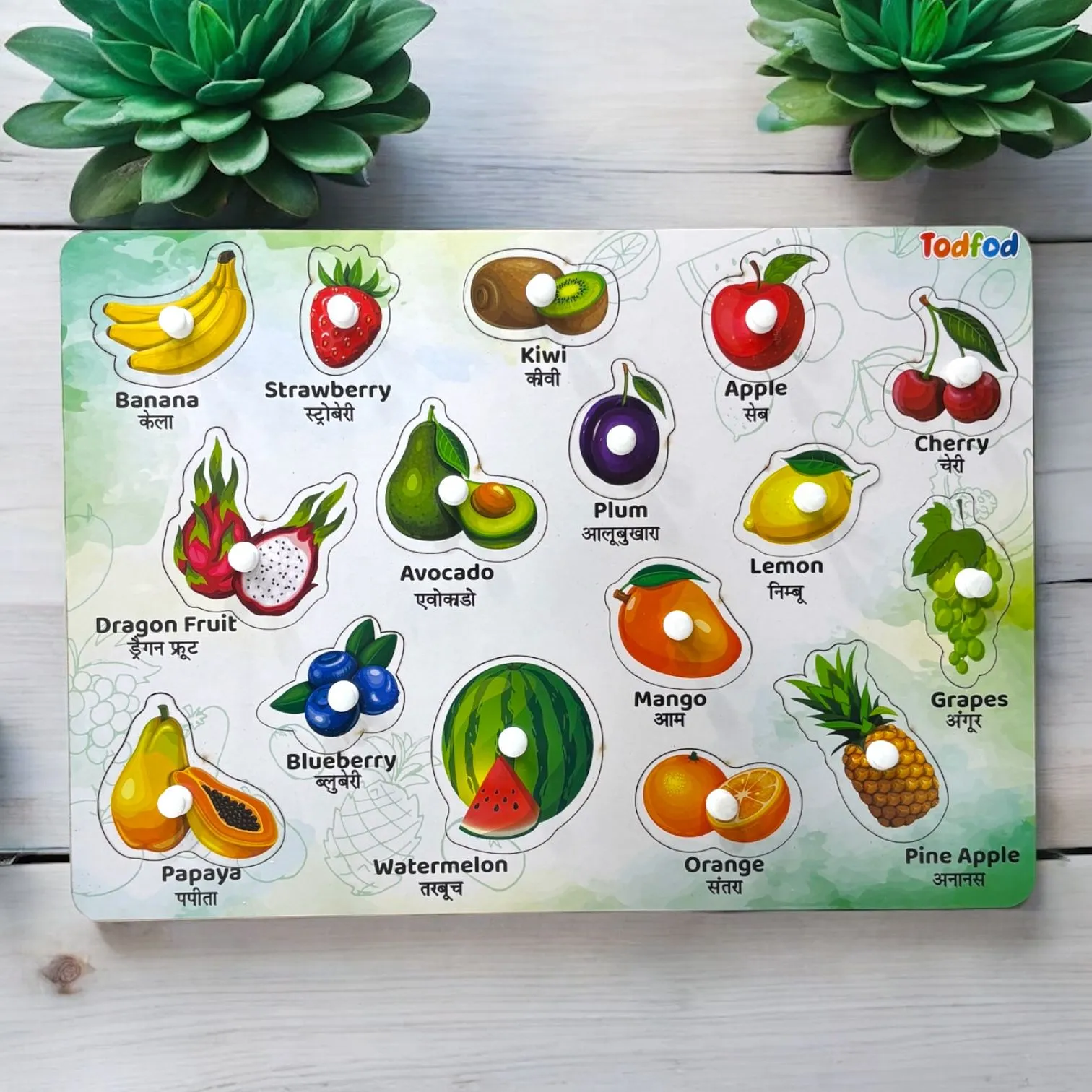 Pet Animals & Fruit Characters Knob & Pegged Puzzle for Kids