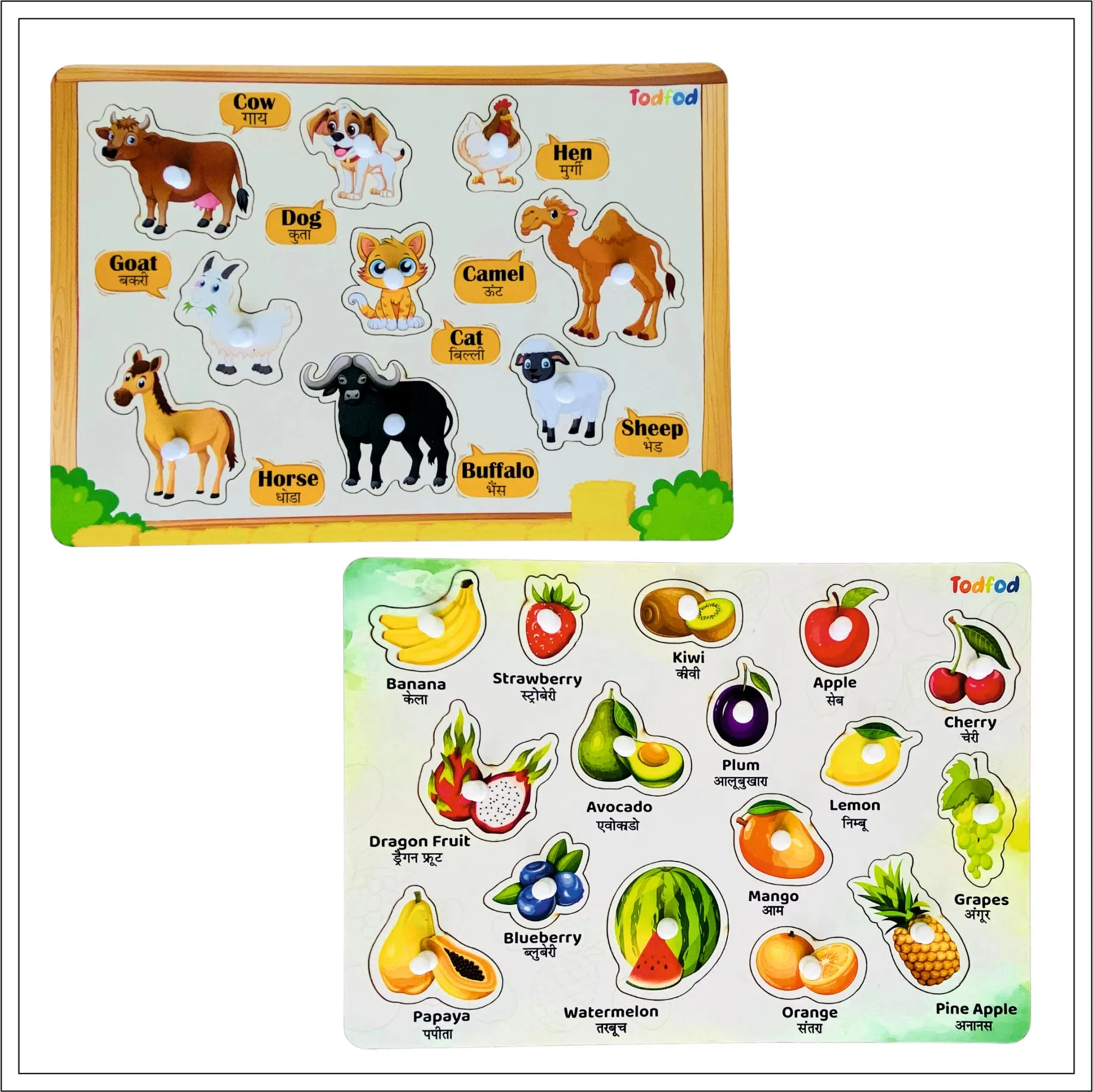 Pet Animals & Fruit Characters Knob & Pegged Puzzle for Kids