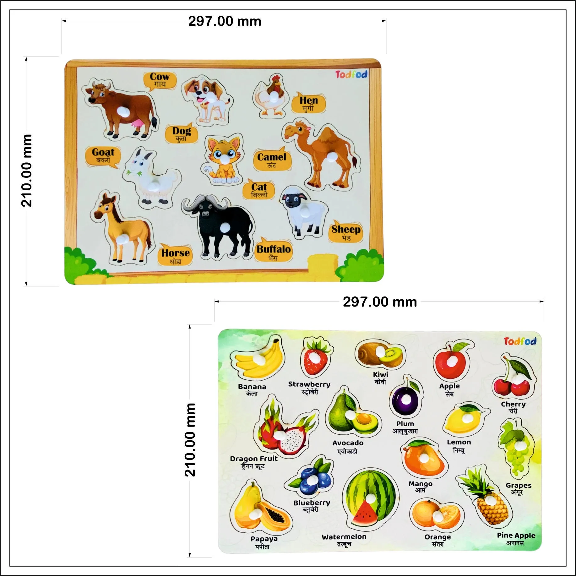 Pet Animals & Fruit Characters Knob & Pegged Puzzle for Kids