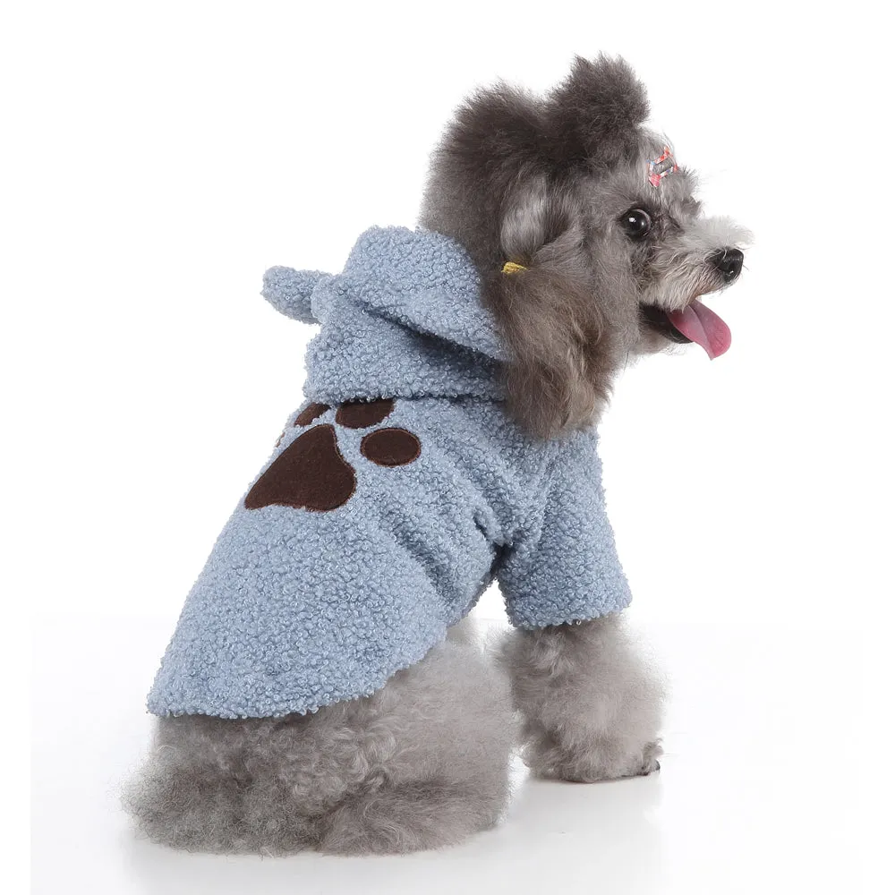 Pet / Dog Teddy Hooded Cashmere Fleece Embroidered Dog Paw
