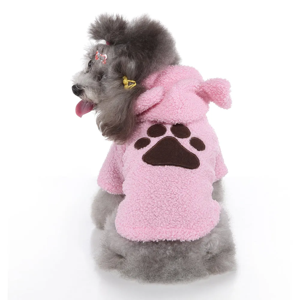 Pet / Dog Teddy Hooded Cashmere Fleece Embroidered Dog Paw