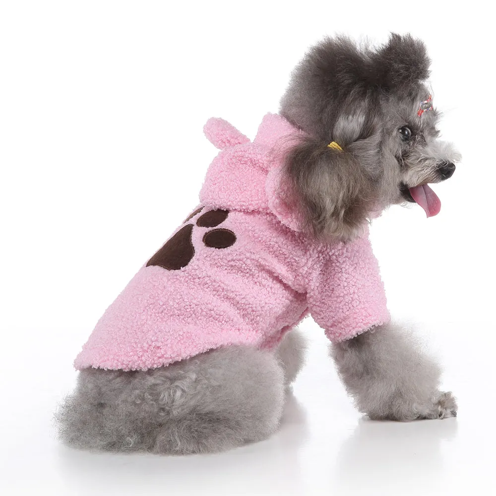 Pet / Dog Teddy Hooded Cashmere Fleece Embroidered Dog Paw