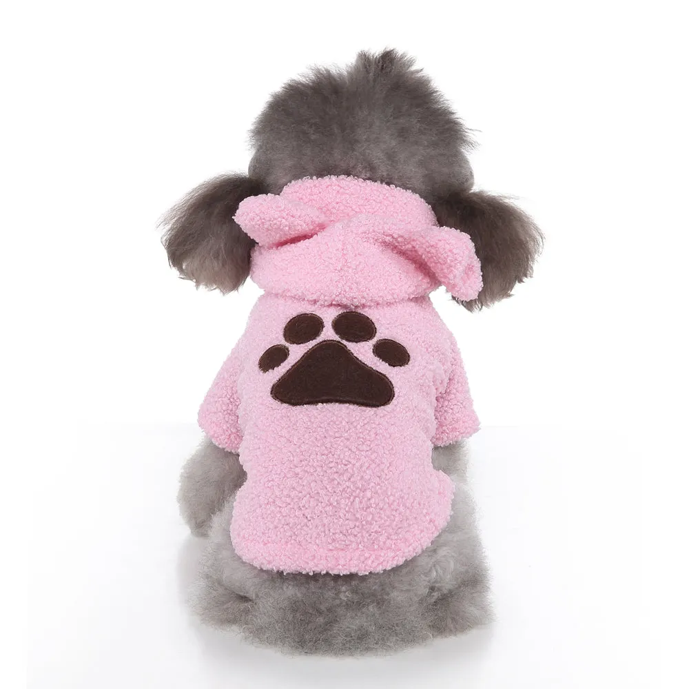 Pet / Dog Teddy Hooded Cashmere Fleece Embroidered Dog Paw