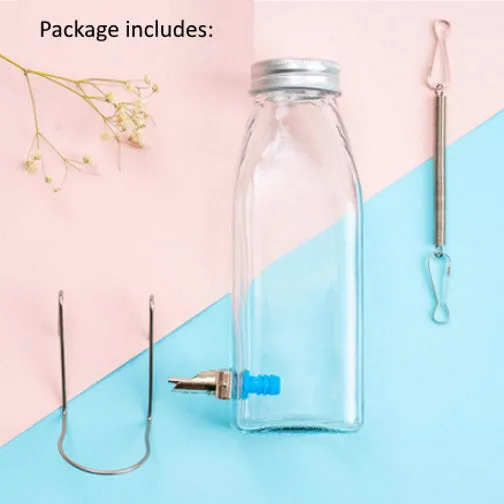 Pet Needle Nozzle 350ML Glass Water Bottle Dispenser Auto Feeder