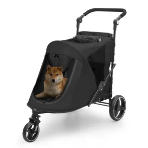 Pet Stroller for Large Dogs, Adjustable Multi-Position Handle, Rubber Wheels, Dual Entry and Locking Rear Wheels, 3-Wheel Folding Pet Wagon for Pets up to 55 lbs, Black
