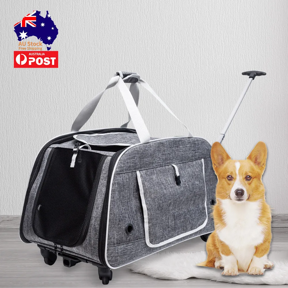 Pet Trolley Dog Travel Carrier Bag with Wheels Cat Foldable Roller Bags Portable