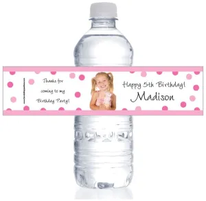 Photo Birthday Pink Dots Water Bottle Labels