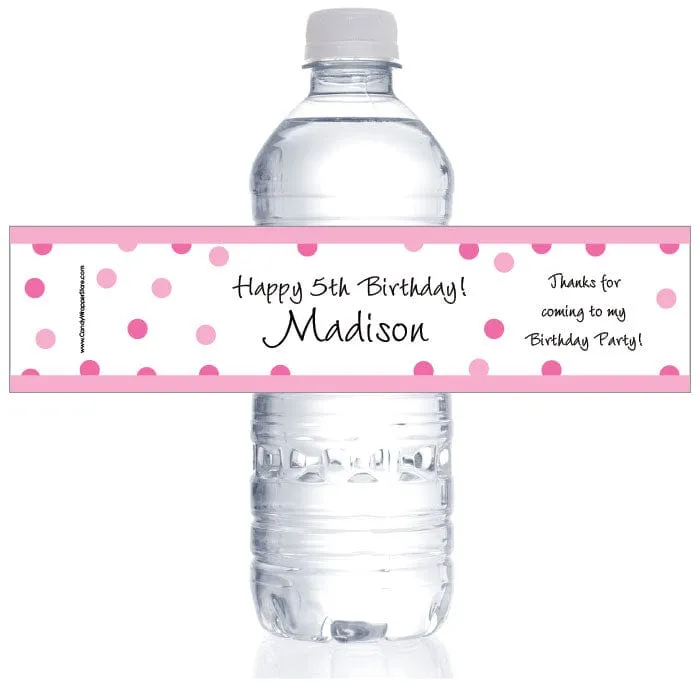Photo Birthday Pink Dots Water Bottle Labels