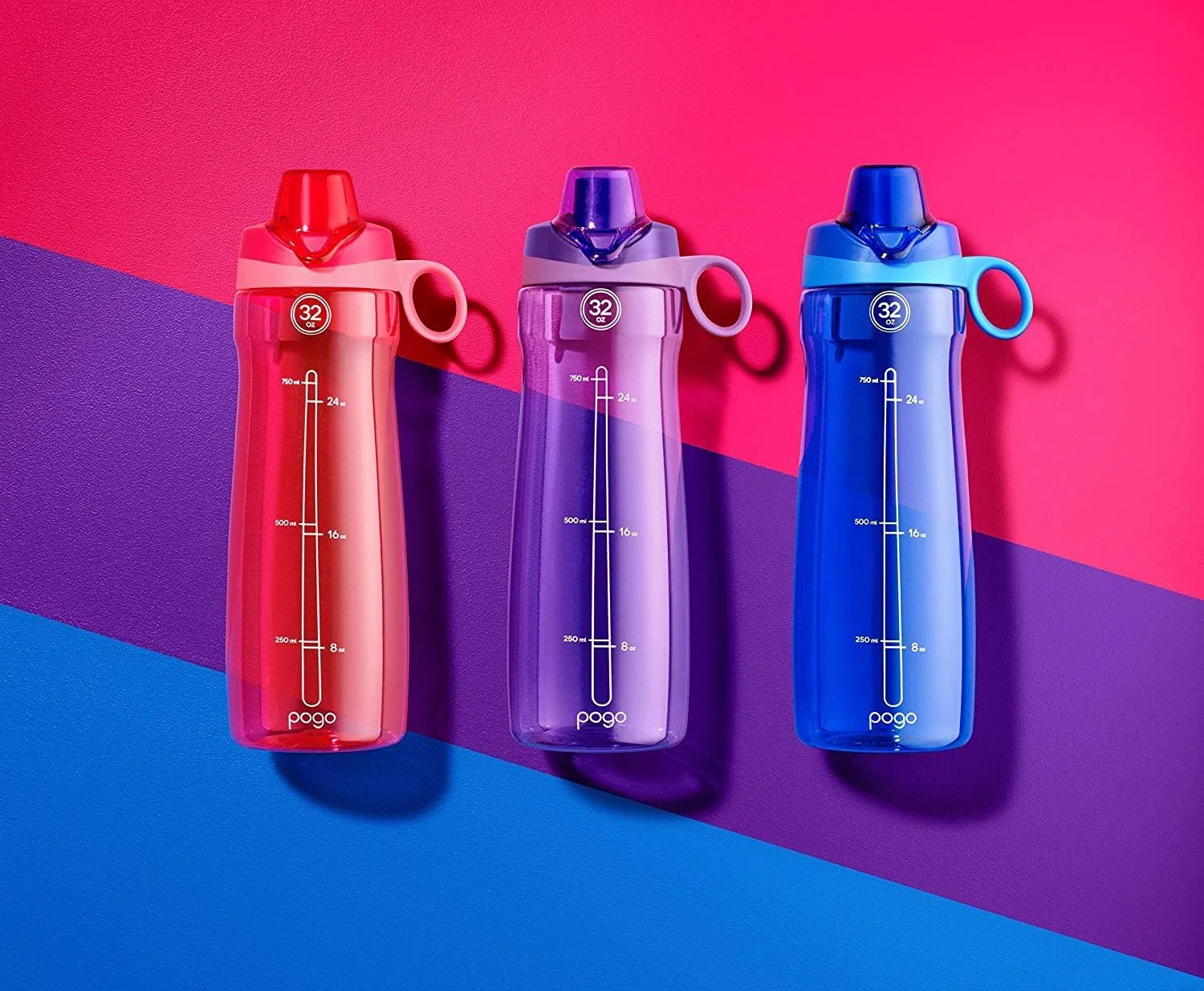 Pogo Plastic Water Bottle with Chug Lid and Carry Handle, Reusable, BPA Free, Dishwasher Safe, Perfect for Travel, School, Outdoors, and Gym | 18oz, 32oz, 40oz, 64oz