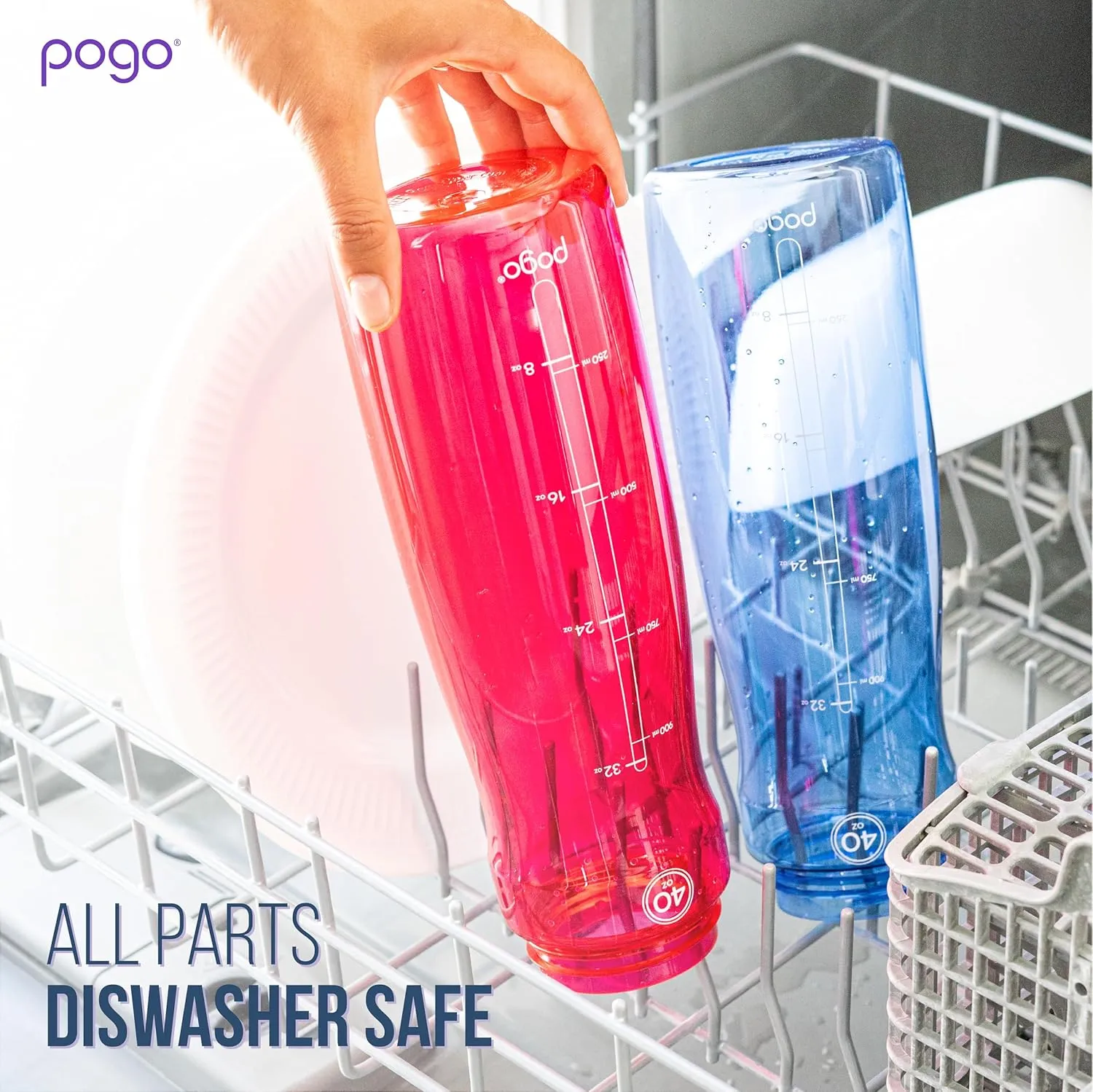 Pogo Plastic Water Bottle with Chug Lid and Carry Handle, Reusable, BPA Free, Dishwasher Safe, Perfect for Travel, School, Outdoors, and Gym | 18oz, 32oz, 40oz, 64oz