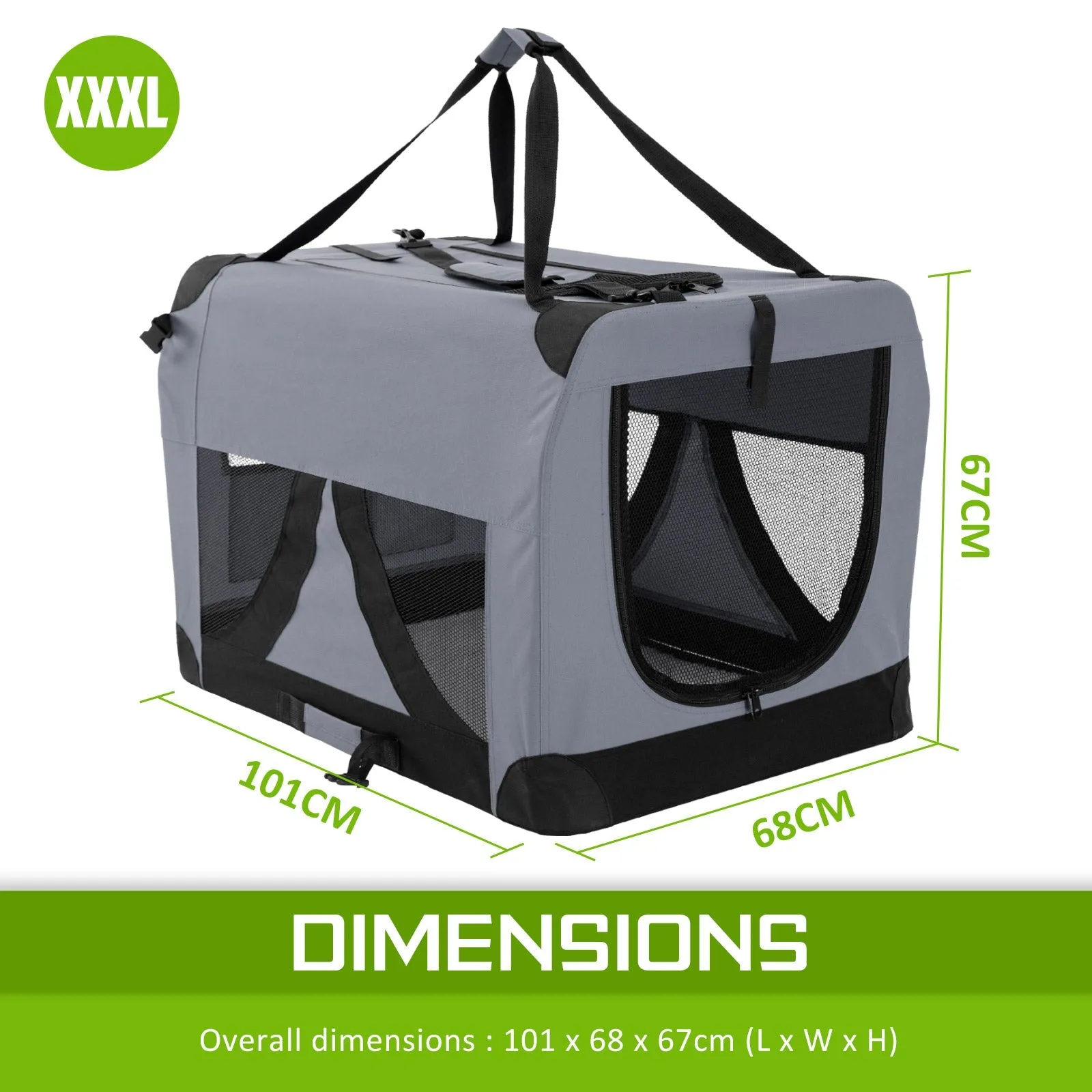 Portable Soft Dog Cage Crate Carrier XXXL - Grey
