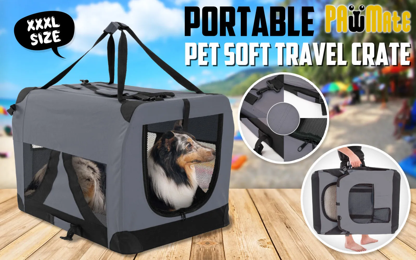 Portable Soft Dog Cage Crate Carrier XXXL - Grey