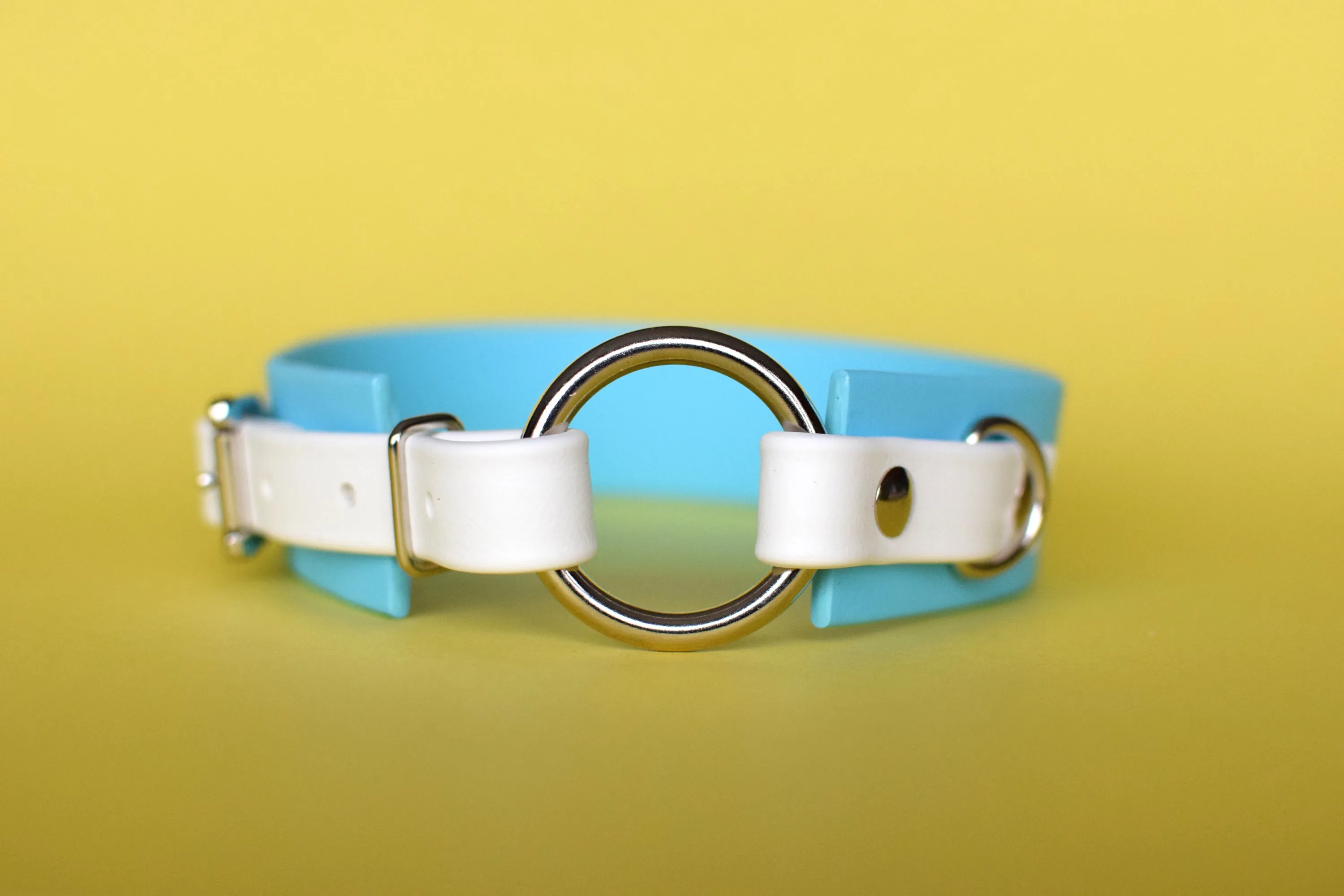 PREMADE COLLECTION - Baby Blue & White with Nickel, Osgiliath Biothane Dog Collar