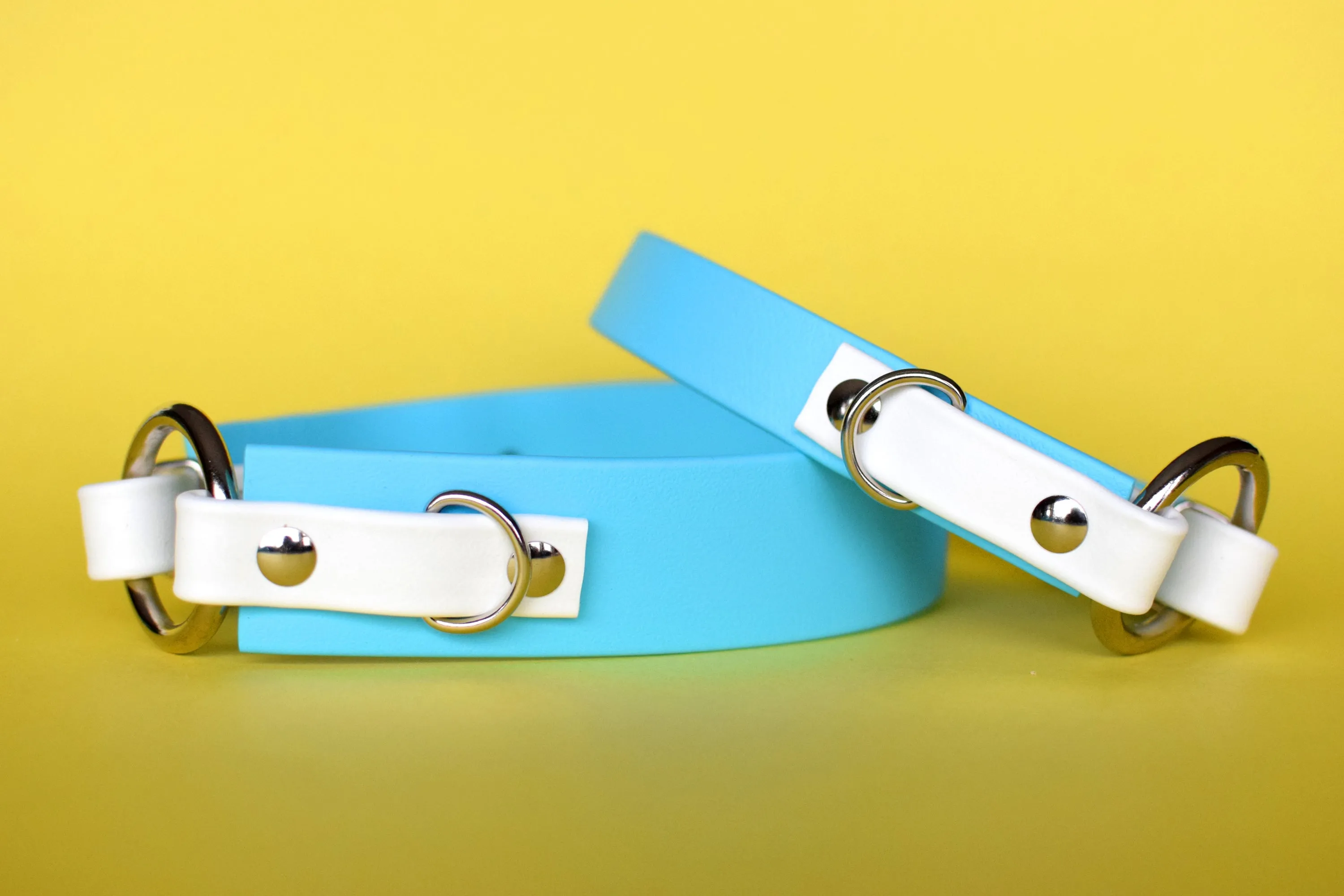 PREMADE COLLECTION - Baby Blue & White with Nickel, Osgiliath Biothane Dog Collar