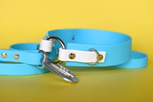 PREMADE COLLECTION - Baby Blue & White with Nickel, Osgiliath Biothane Dog Collar