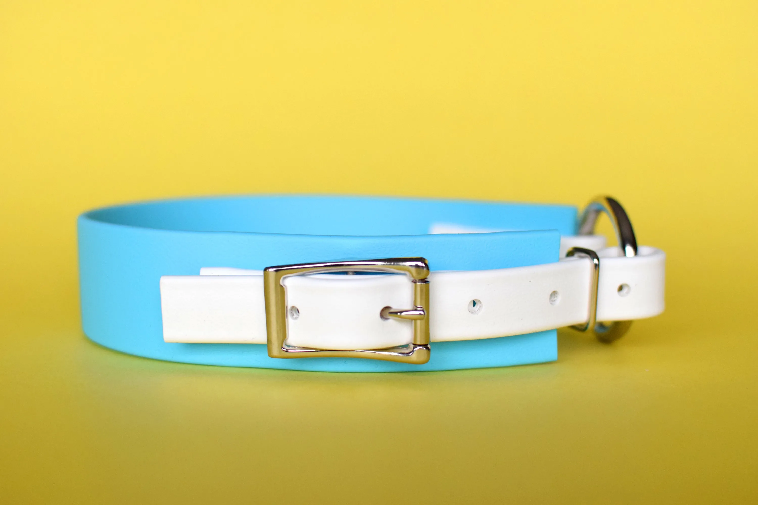 PREMADE COLLECTION - Baby Blue & White with Nickel, Osgiliath Biothane Dog Collar