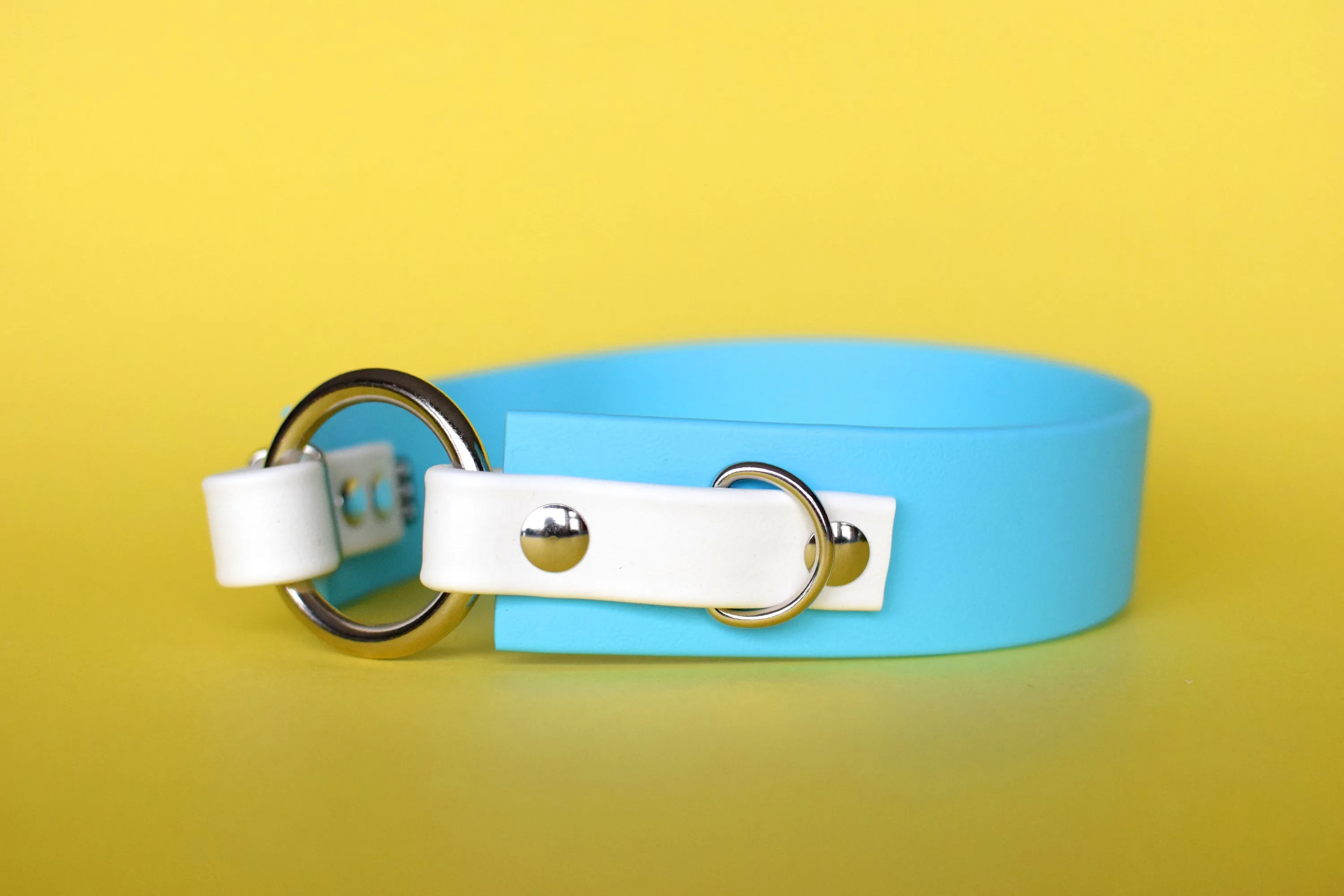 PREMADE COLLECTION - Baby Blue & White with Nickel, Osgiliath Biothane Dog Collar