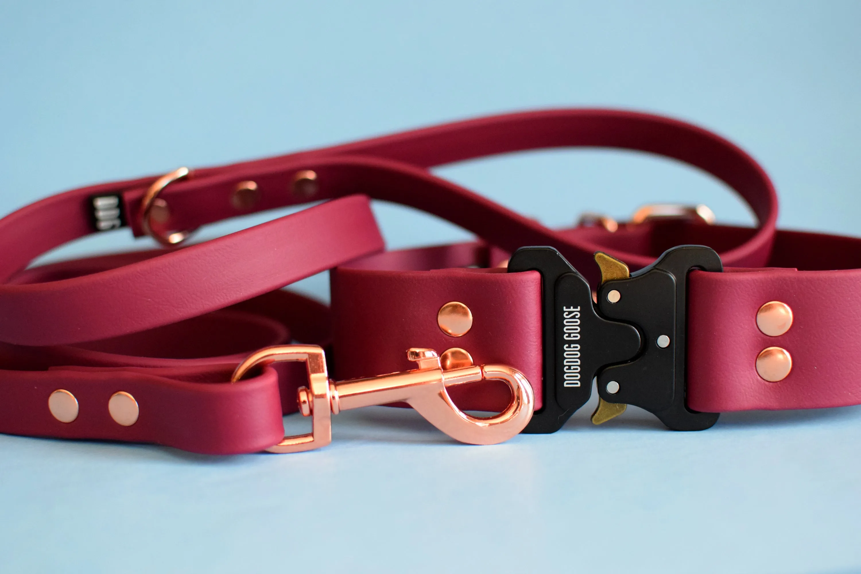 PREMADE COLLECTION - Burgundy Wine & Rose Gold Biothane Dog Leash