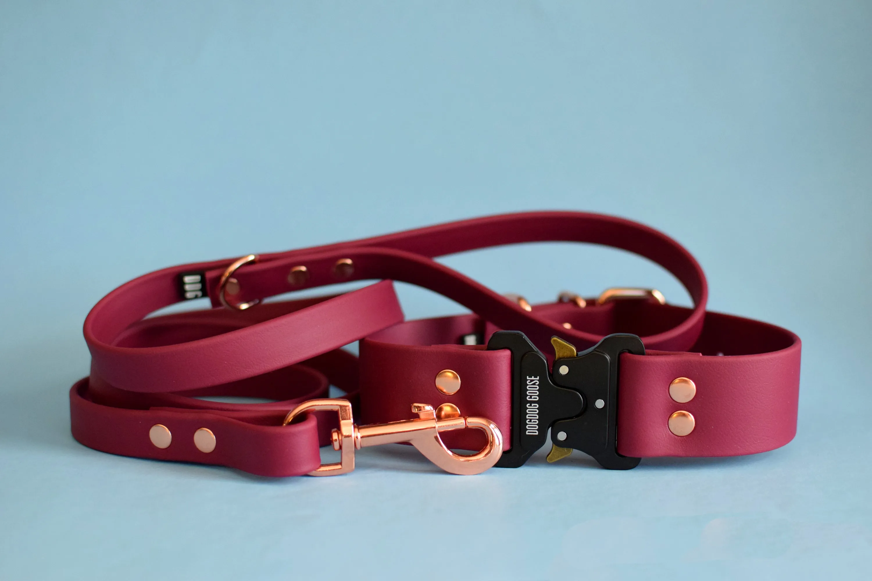 PREMADE COLLECTION - Burgundy Wine & Rose Gold Biothane Dog Leash