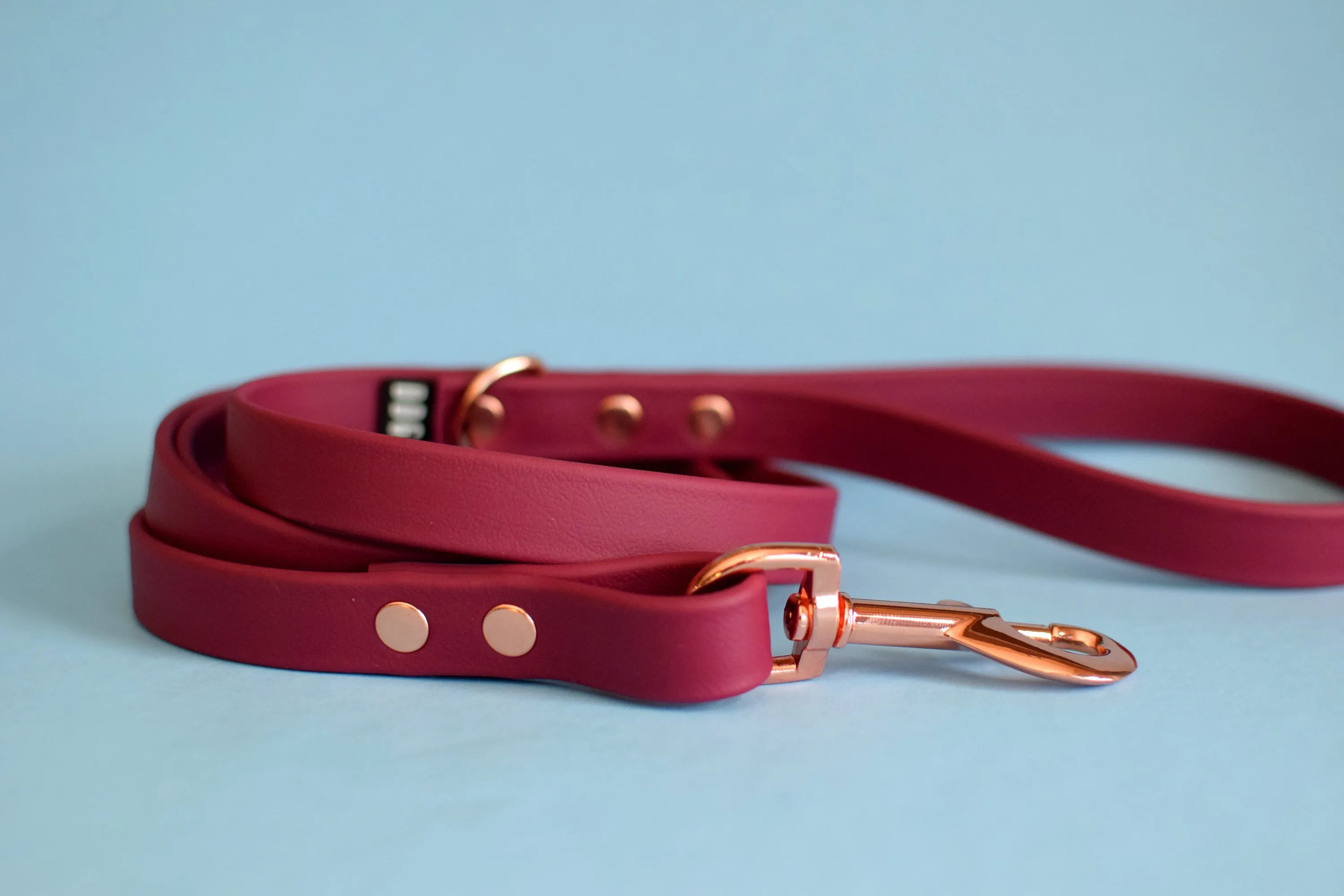 PREMADE COLLECTION - Burgundy Wine & Rose Gold Biothane Dog Leash