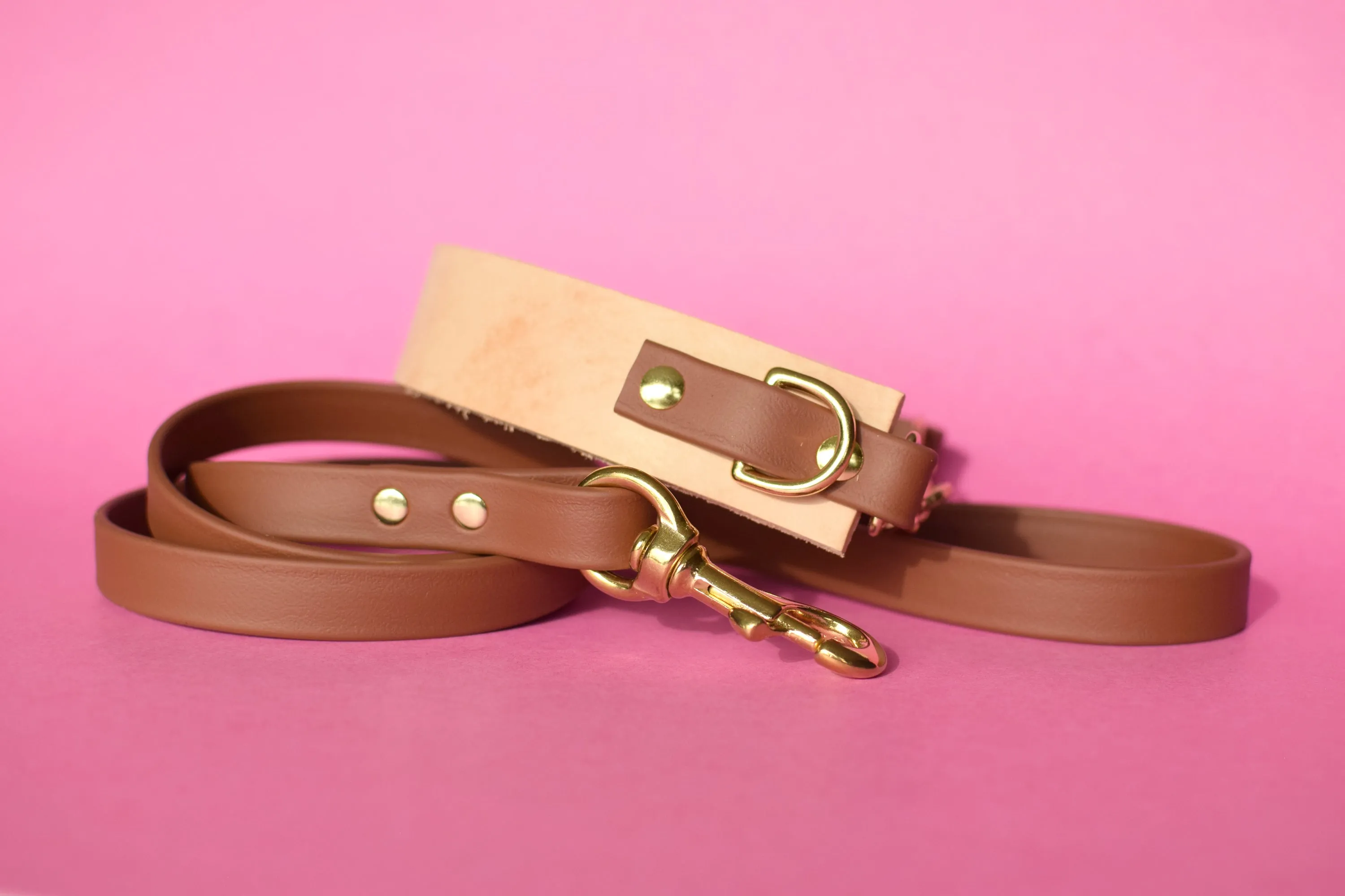 PREMADE COLLECTION - Medium Brown & Brass Biothane Dog Leash
