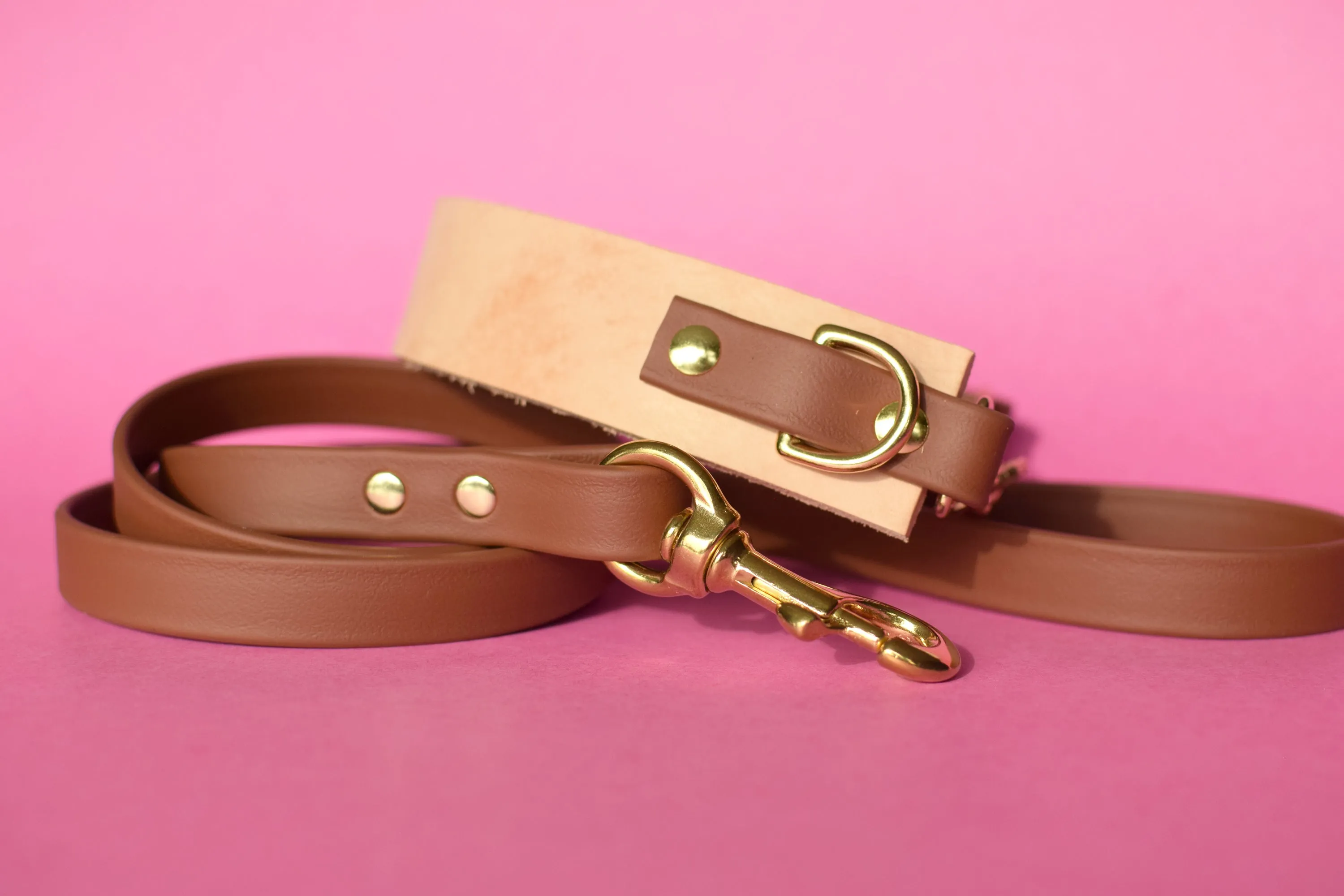 PREMADE COLLECTION - Medium Brown & Brass Biothane Dog Leash
