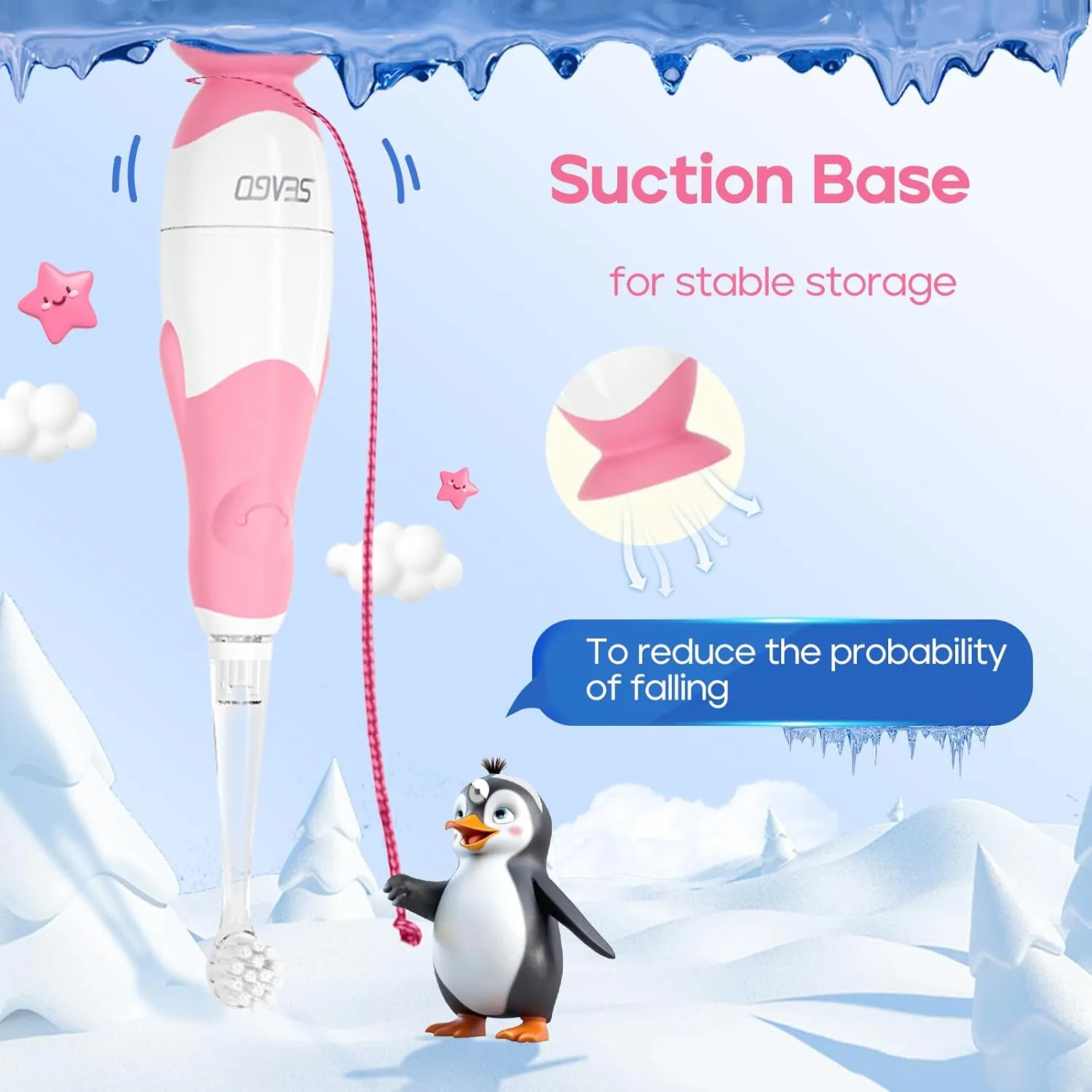 SEAGO Toddler Electric Toothbrushes for Baby Ages 0-3 Years, Baby Toothbrush with Smart Timer and Suction Base, 4 Replacement Brush Heads SG-513(Pink-C)