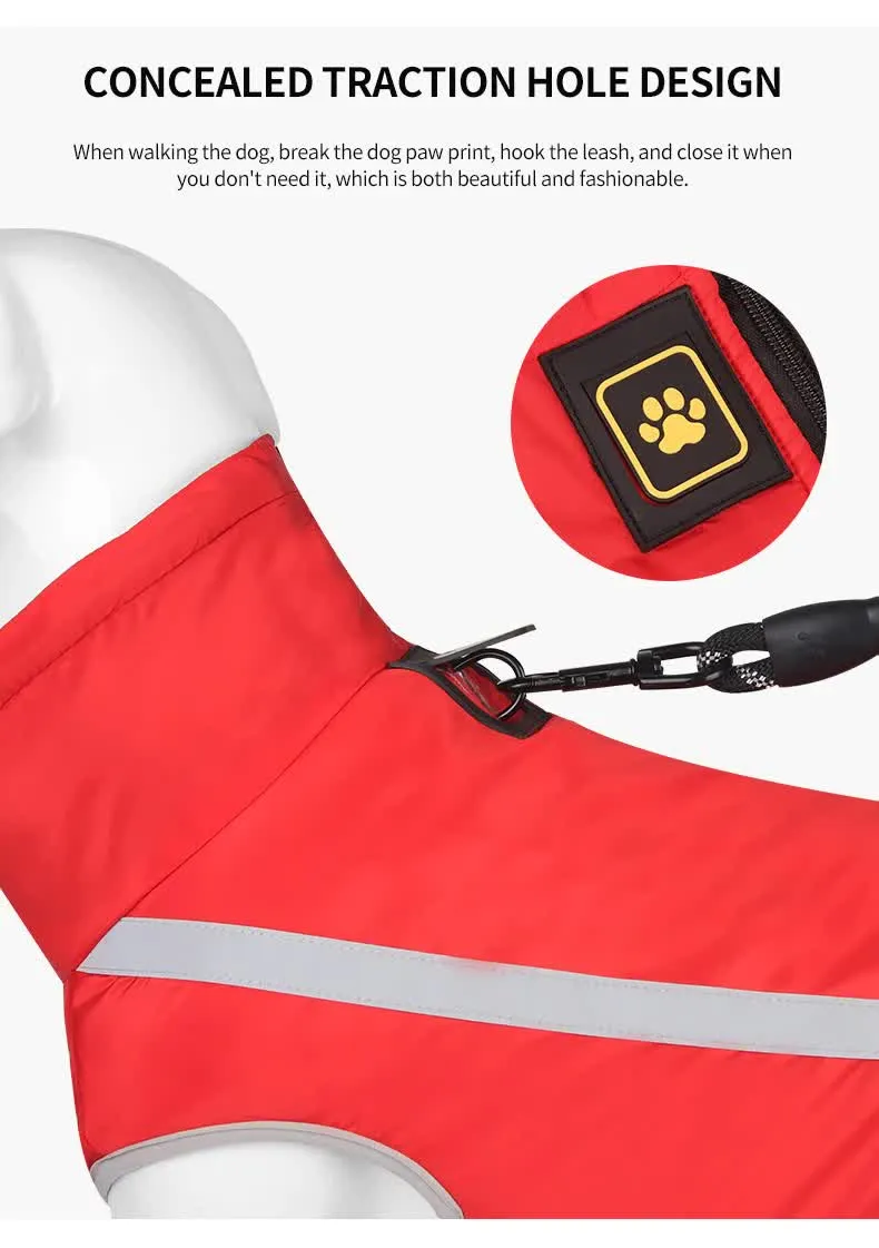 Size 6XL Red Reflective Winter Dog Jacket - Warm & Waterproof Outdoor Coat for Large Breeds