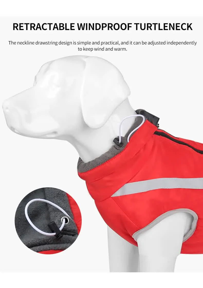 Size 6XL Red Reflective Winter Dog Jacket - Warm & Waterproof Outdoor Coat for Large Breeds