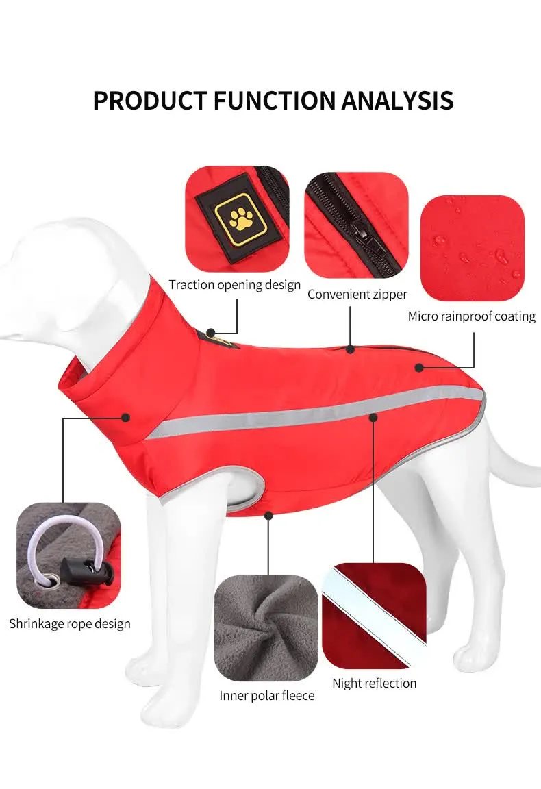 Size 6XL Red Reflective Winter Dog Jacket - Warm & Waterproof Outdoor Coat for Large Breeds
