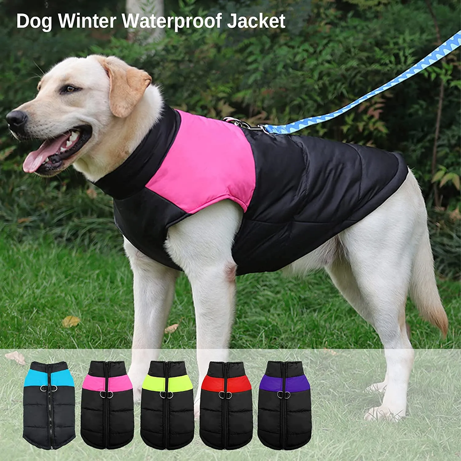 Size M Black/Pink Dog/Cat Cold Weather Coat/Jacket/Vest w/ Leash