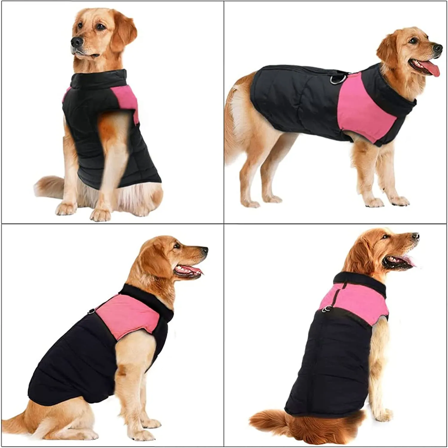 Size M Black/Pink Dog/Cat Cold Weather Coat/Jacket/Vest w/ Leash