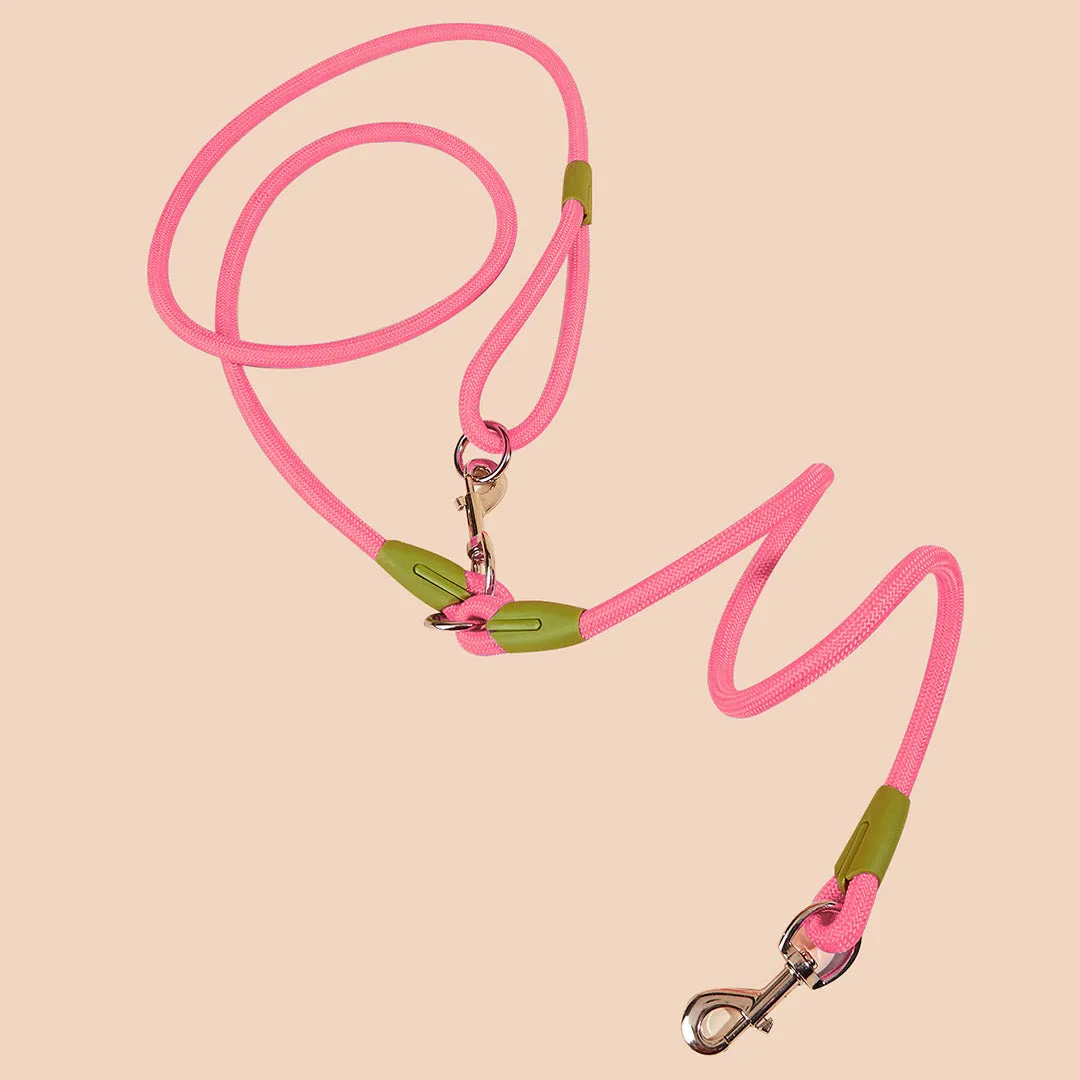 SOGA 2X 220cm Multifunction Hands Free Rope Pet Cat Dog Puppy Double Ended Leash for Walking Training Tracking Obedience Pink