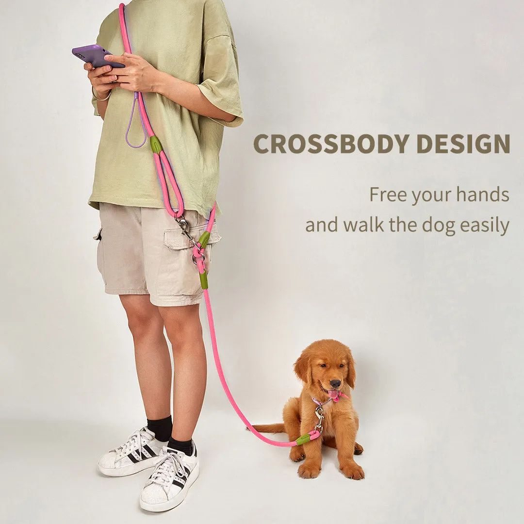 SOGA 2X 220cm Multifunction Hands Free Rope Pet Cat Dog Puppy Double Ended Leash for Walking Training Tracking Obedience Pink