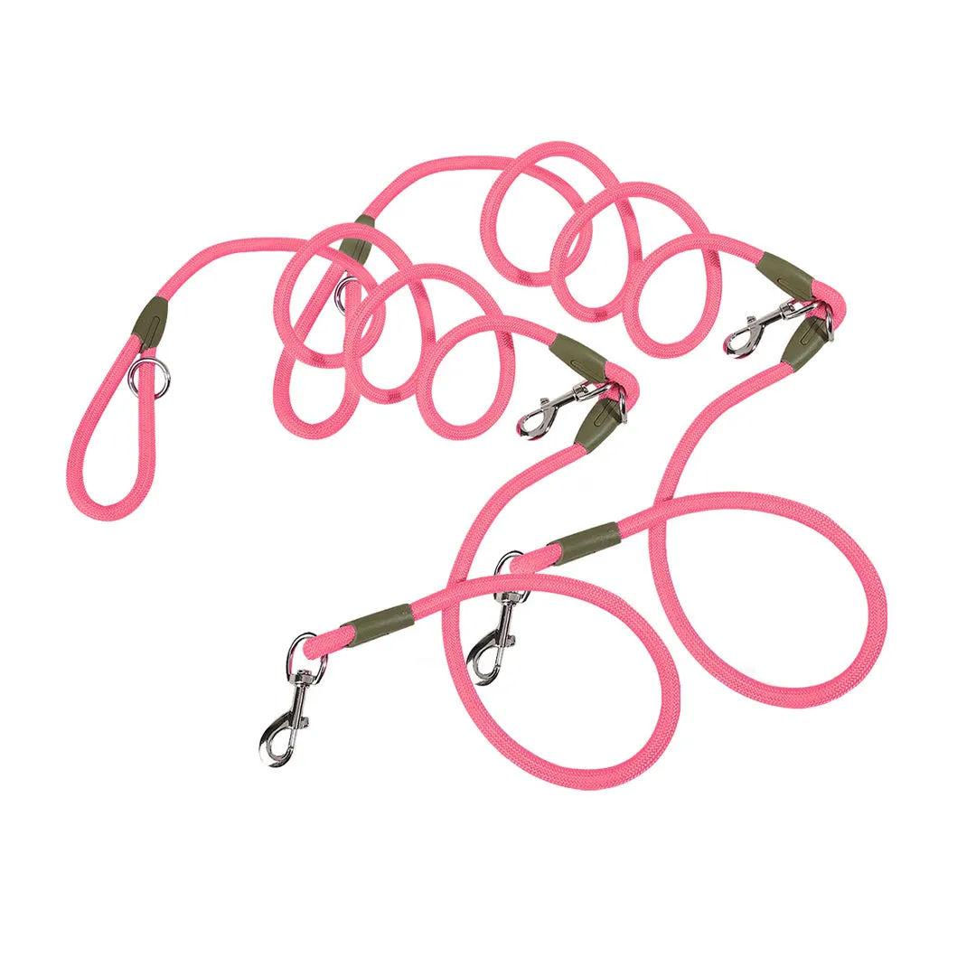 SOGA 2X 220cm Multifunction Hands Free Rope Pet Cat Dog Puppy Double Ended Leash for Walking Training Tracking Obedience Pink