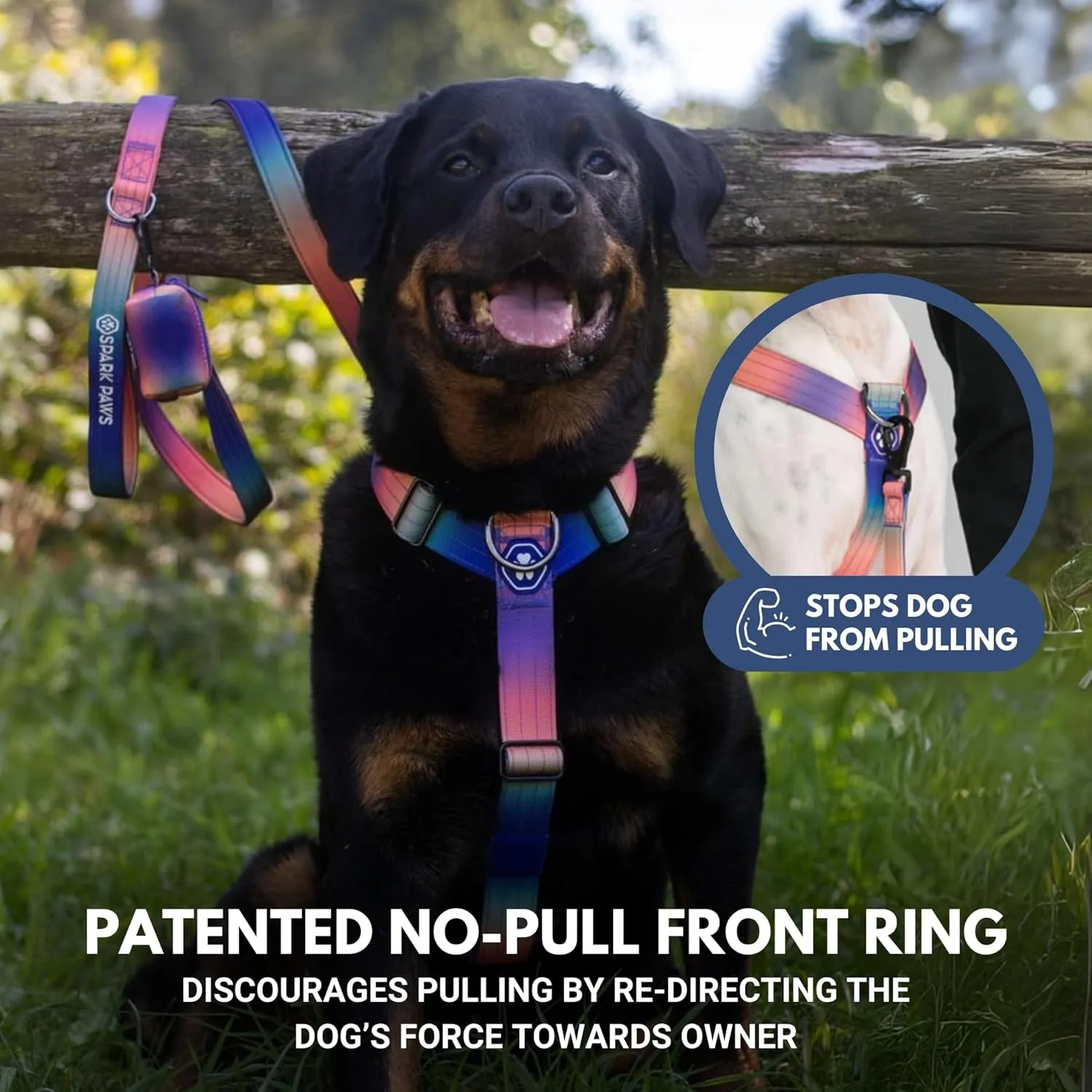 Spark Paws Large Dog No-Pull Harness, Halter Design with Front Clip, Durable and Heavy-Duty for Big and Strong Breeds - Kaleidoscope- L
